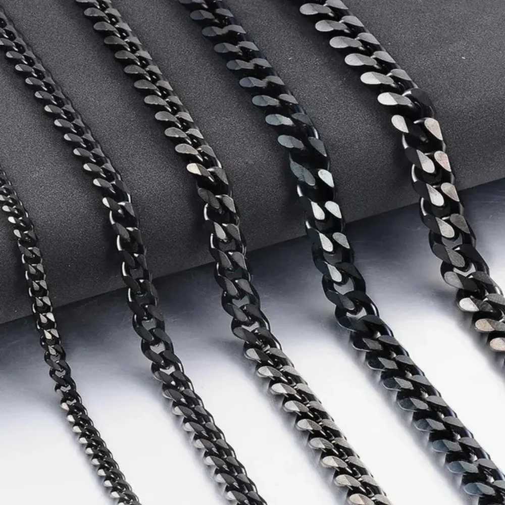 Men's Cuban Link Chain Silver Black Gold, Jewelry For Men 3 mm 23.6 inches